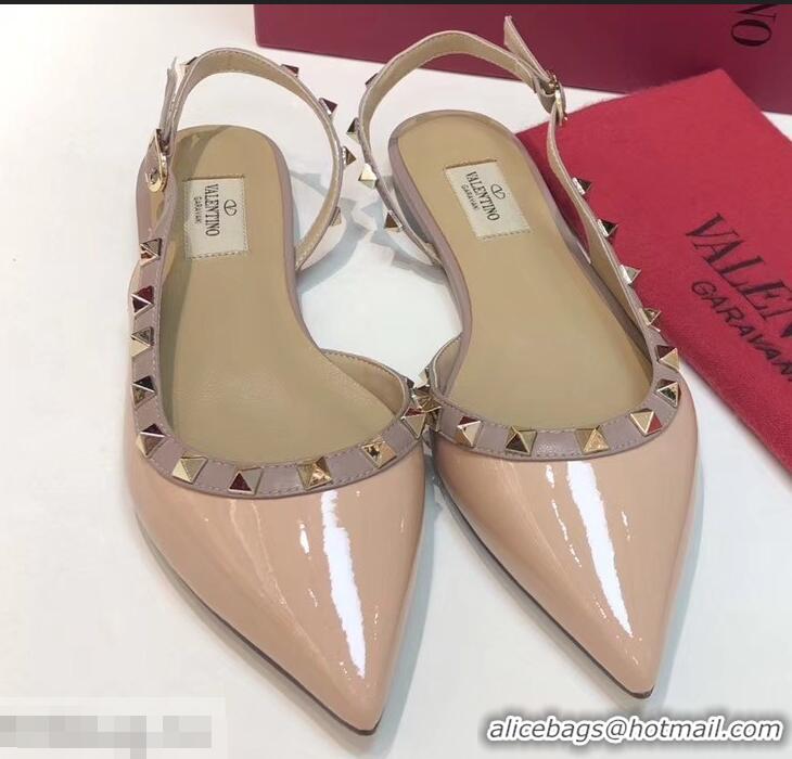 Low Price Valentino Rockstud Patent Leather Slingback Ballet Flats VT2603 Nude