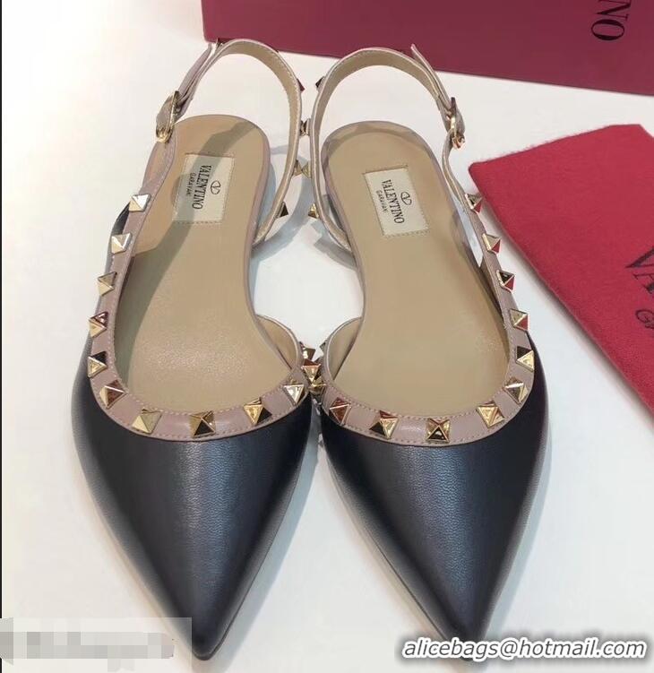 Fashionable Valentino Rockstud Sheepskin Slingback Ballet Flats VT2604 Black