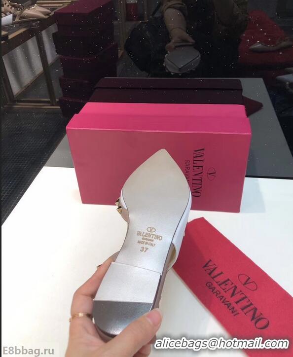 Duplicate Valentino Rockstud Sheepskin Slingback Ballet Flats VT2604 White