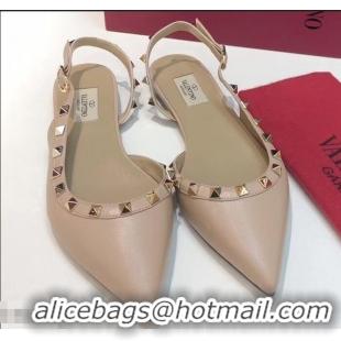 Best Price Valentino Rockstud Sheepskin Slingback Ballet Flats VT2604 Nude