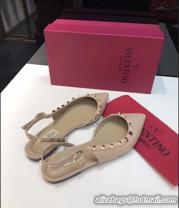 Best Price Valentino Rockstud Sheepskin Slingback Ballet Flats VT2604 Nude