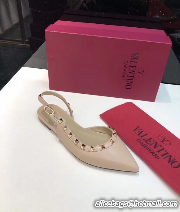 Best Price Valentino Rockstud Sheepskin Slingback Ballet Flats VT2604 Nude