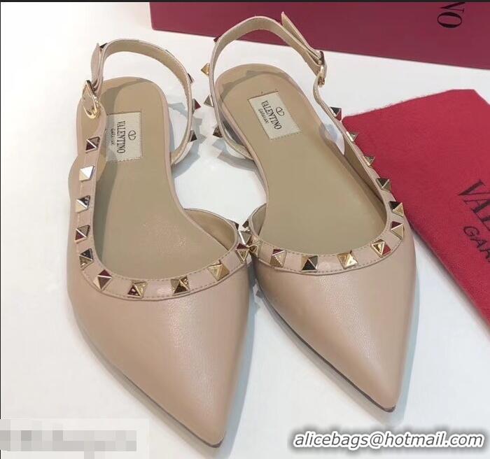 Best Price Valentino Rockstud Sheepskin Slingback Ballet Flats VT2604 Nude