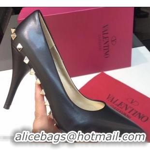 Popular Valentino Heel 9.5cm Rockstud Around Sheepskin Pumps VT2614 Black 2019