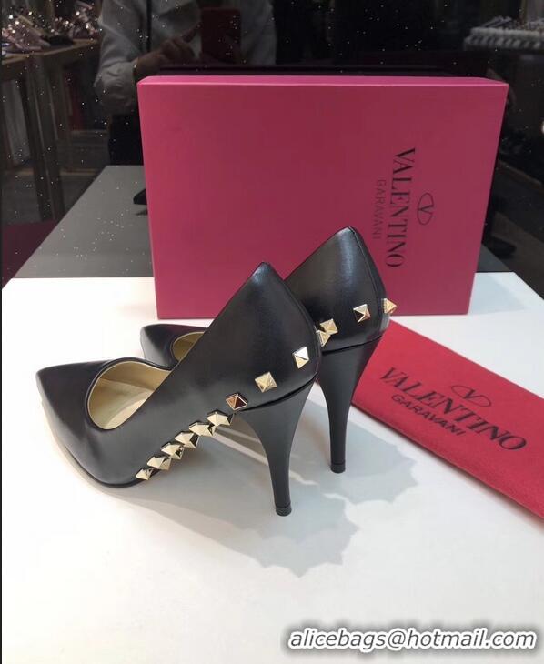 Popular Valentino Heel 9.5cm Rockstud Around Sheepskin Pumps VT2614 Black 2019