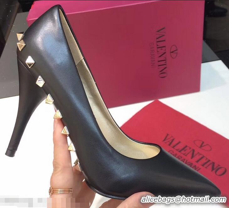 Popular Valentino Heel 9.5cm Rockstud Around Sheepskin Pumps VT2614 Black 2019