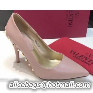 Luxurious Valentino Heel 9.5cm Rockstud Around Sheepskin Pumps VT2614 Nude 2019