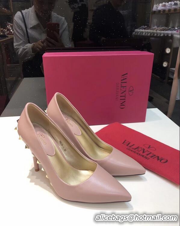 Luxurious Valentino Heel 9.5cm Rockstud Around Sheepskin Pumps VT2614 Nude 2019