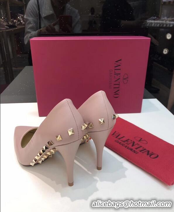 Luxurious Valentino Heel 9.5cm Rockstud Around Sheepskin Pumps VT2614 Nude 2019