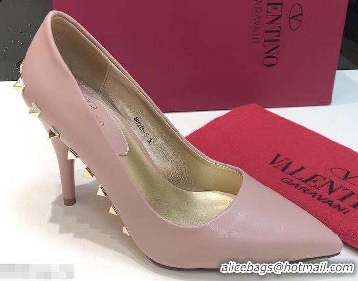 Luxurious Valentino Heel 9.5cm Rockstud Around Sheepskin Pumps VT2614 Nude 2019