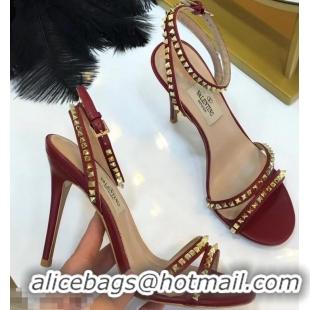 Imitation Valentino Heel 10cm Rockstud Around Sandals VT2704 Burgundy 2019