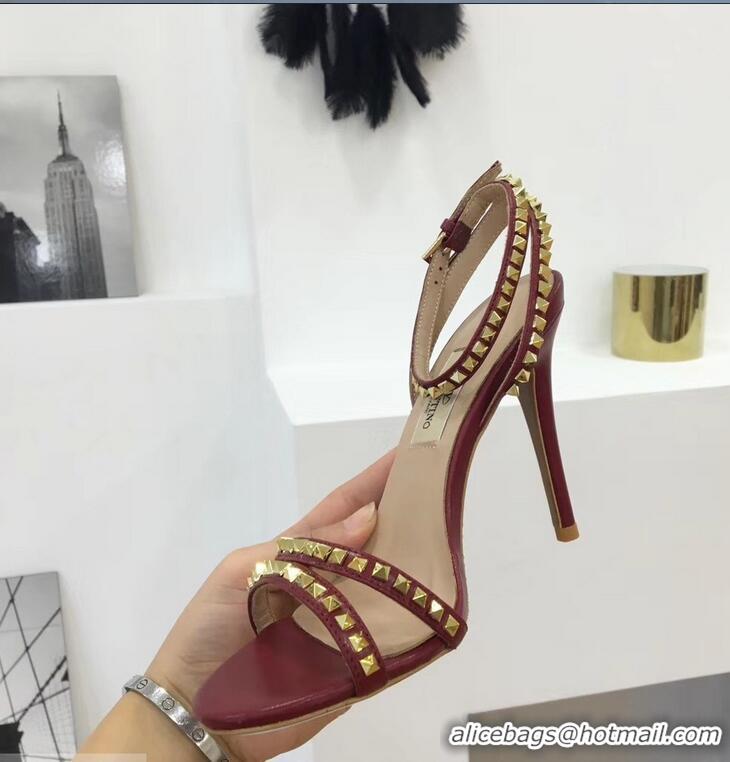 Imitation Valentino Heel 10cm Rockstud Around Sandals VT2704 Burgundy 2019