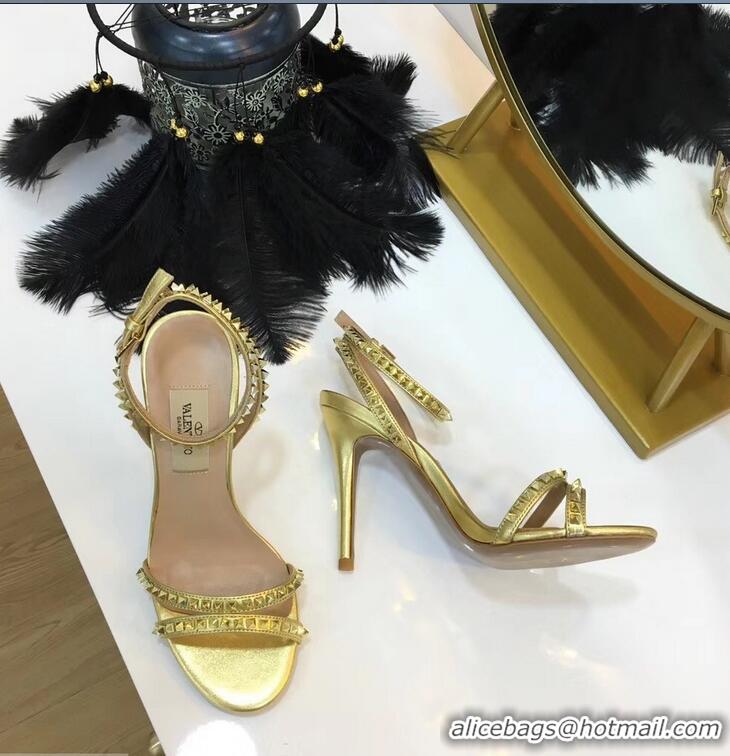 Good Looking Valentino Heel 10cm Rockstud Around Sandals VT2704 Gold 2019