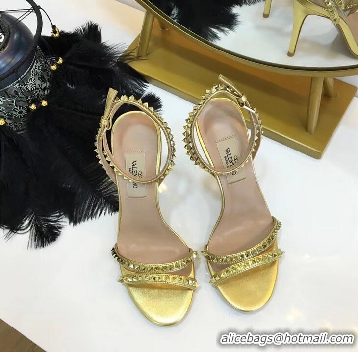 Good Looking Valentino Heel 10cm Rockstud Around Sandals VT2704 Gold 2019