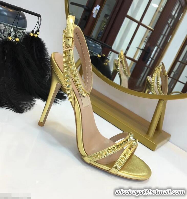 Good Looking Valentino Heel 10cm Rockstud Around Sandals VT2704 Gold 2019