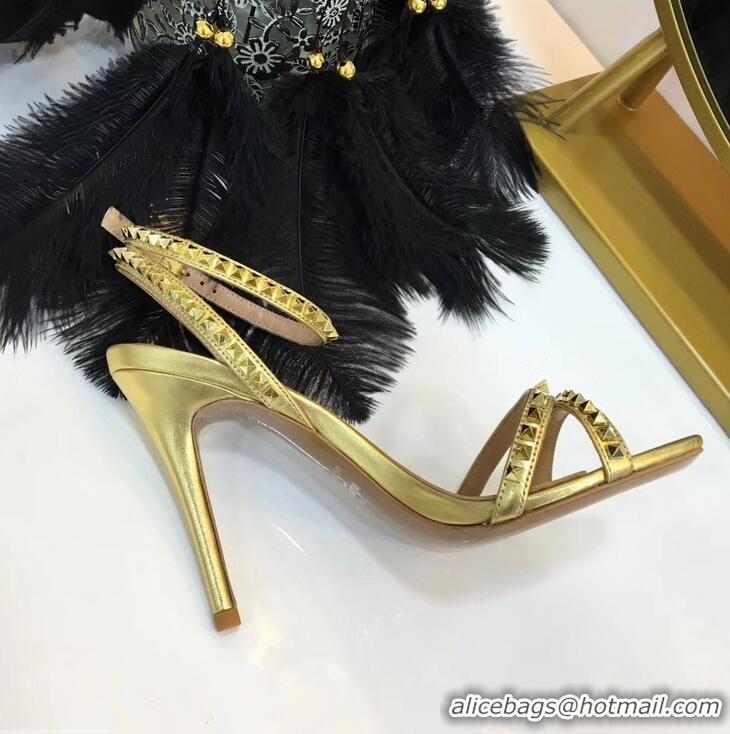 Good Looking Valentino Heel 10cm Rockstud Around Sandals VT2704 Gold 2019