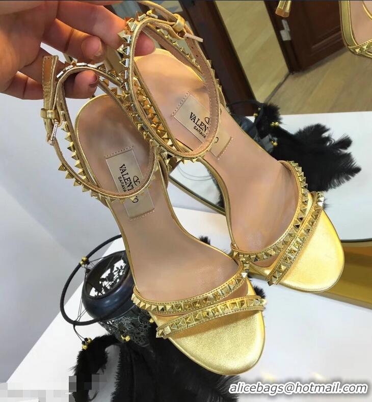 Good Looking Valentino Heel 10cm Rockstud Around Sandals VT2704 Gold 2019