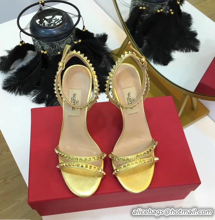 Good Looking Valentino Heel 10cm Rockstud Around Sandals VT2704 Gold 2019