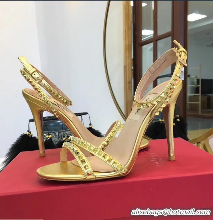 Good Looking Valentino Heel 10cm Rockstud Around Sandals VT2704 Gold 2019