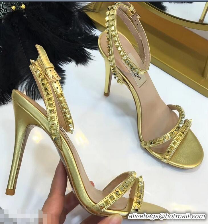 Good Looking Valentino Heel 10cm Rockstud Around Sandals VT2704 Gold 2019