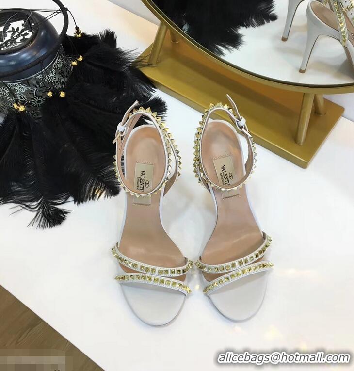 Unique Style Valentino Heel 10cm Rockstud Around Sandals VT2704 White 2019