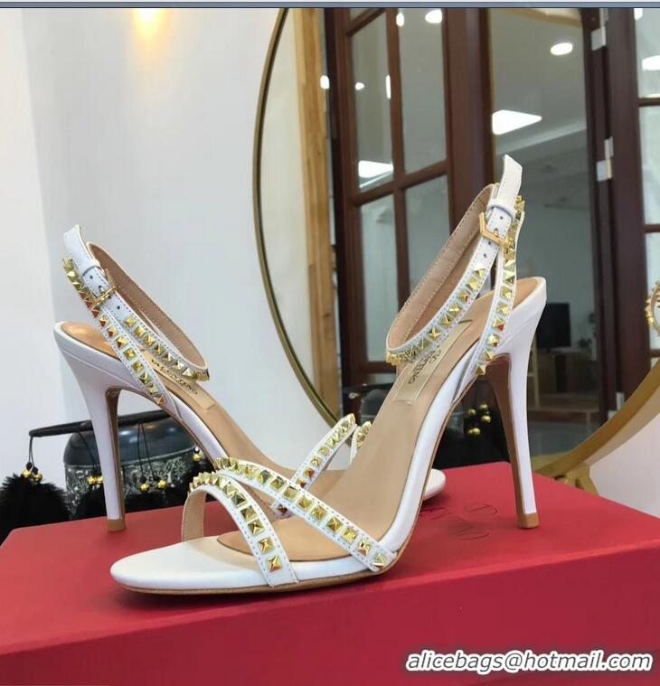 Unique Style Valentino Heel 10cm Rockstud Around Sandals VT2704 White 2019