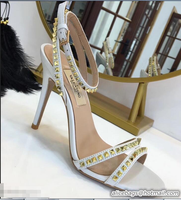 Unique Style Valentino Heel 10cm Rockstud Around Sandals VT2704 White 2019