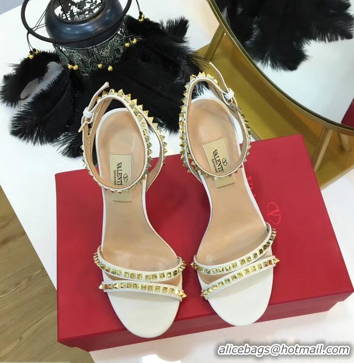 Unique Style Valentino Heel 10cm Rockstud Around Sandals VT2704 White 2019