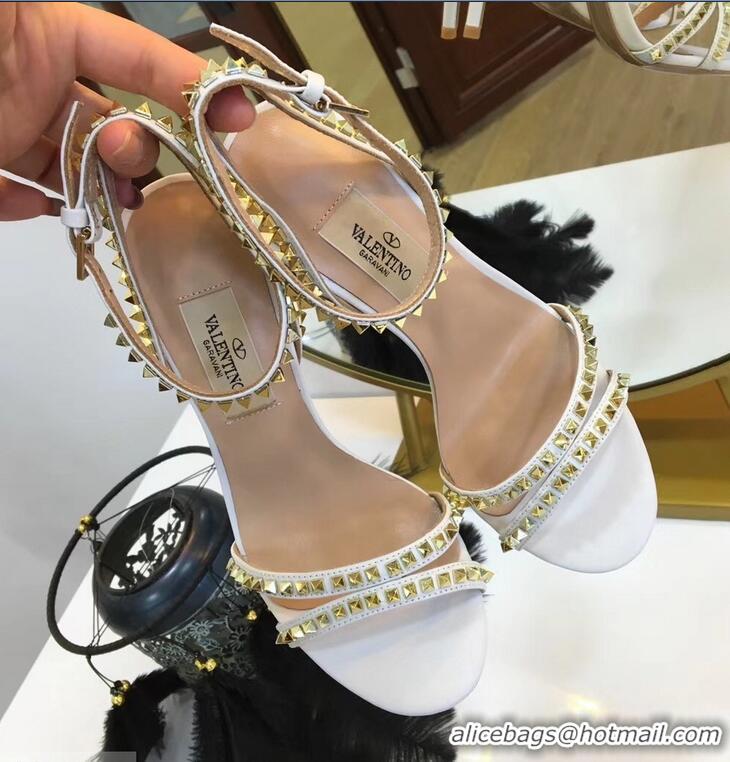 Unique Style Valentino Heel 10cm Rockstud Around Sandals VT2704 White 2019