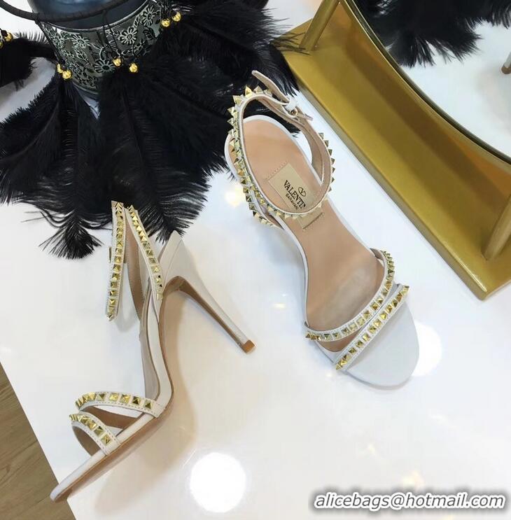 Unique Style Valentino Heel 10cm Rockstud Around Sandals VT2704 White 2019