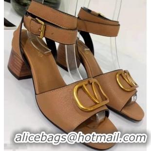 Buy Discount Valentino Mid-Heel Cowhide Sandals VT2708 Brown With Go Logo Detail 2019