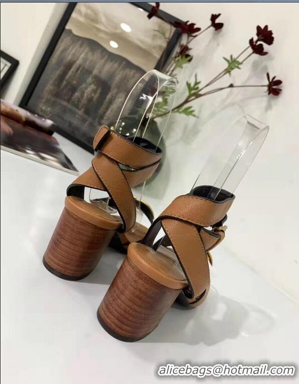 Buy Discount Valentino Mid-Heel Cowhide Sandals VT2708 Brown With Go Logo Detail 2019