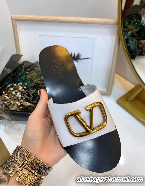 Well Crafted Valentino Cowhide Slip-On Slide Sandals VT2705 White With Go Logo Detail 2019