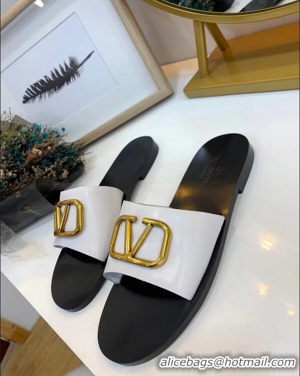 Well Crafted Valentino Cowhide Slip-On Slide Sandals VT2705 White With Go Logo Detail 2019