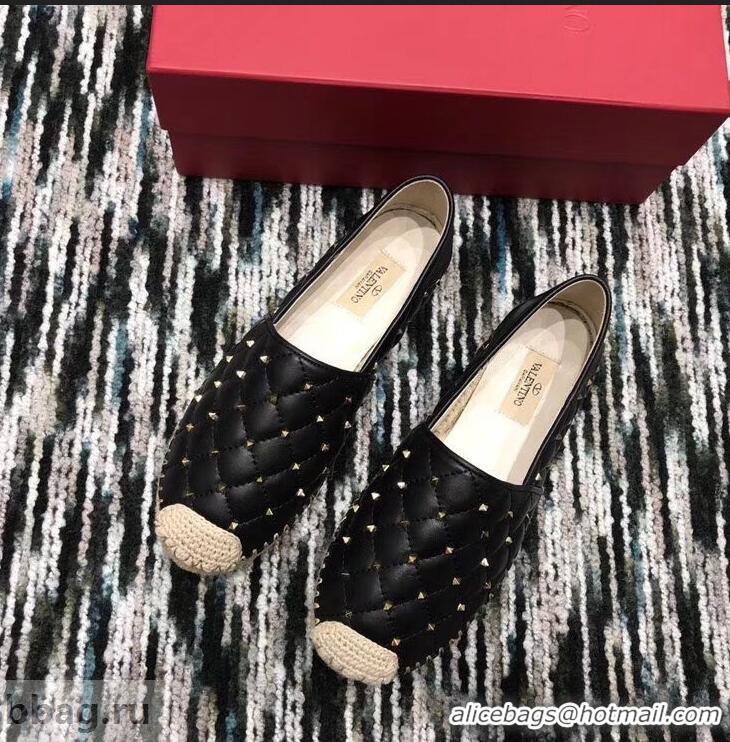 Traditional Discount Valentino Rockstud Spike Espadrilles VT40817 Black 2019