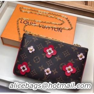 Unique Style Louis Vuitton Monogram Canvas Blooming Flowers Pochette Double Zip Bag M63905 Red 2019