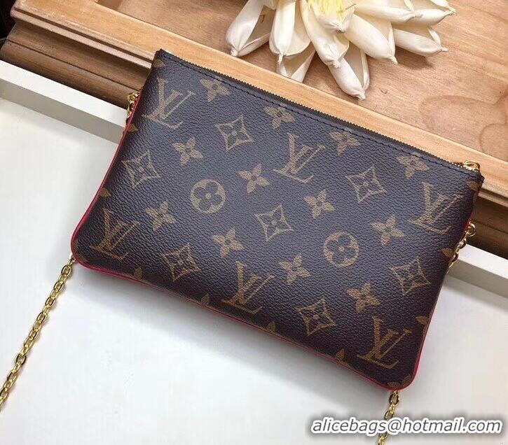 Unique Style Louis Vuitton Monogram Canvas Blooming Flowers Pochette Double Zip Bag M63905 Red 2019