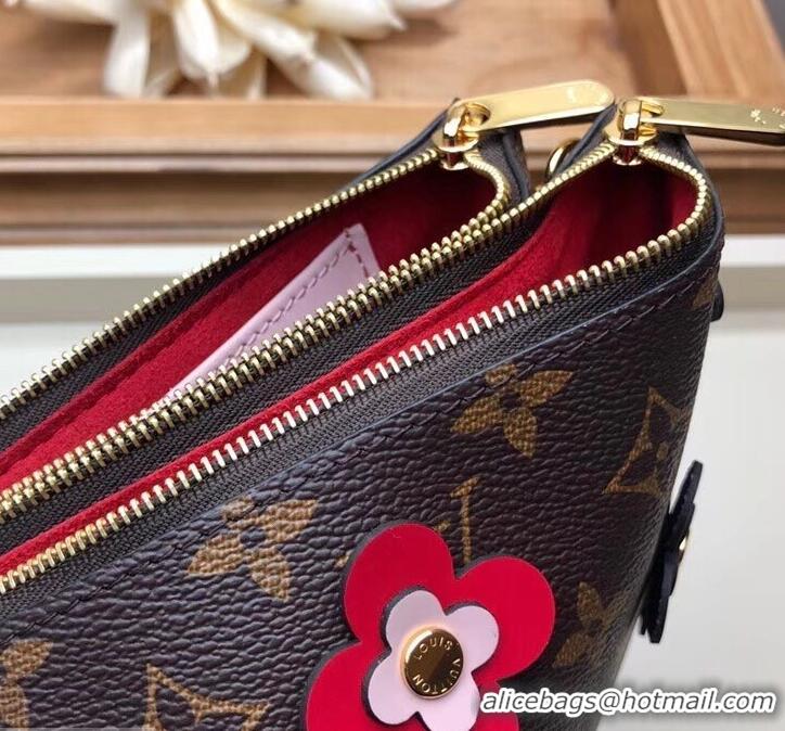 Unique Style Louis Vuitton Monogram Canvas Blooming Flowers Pochette Double Zip Bag M63905 Red 2019