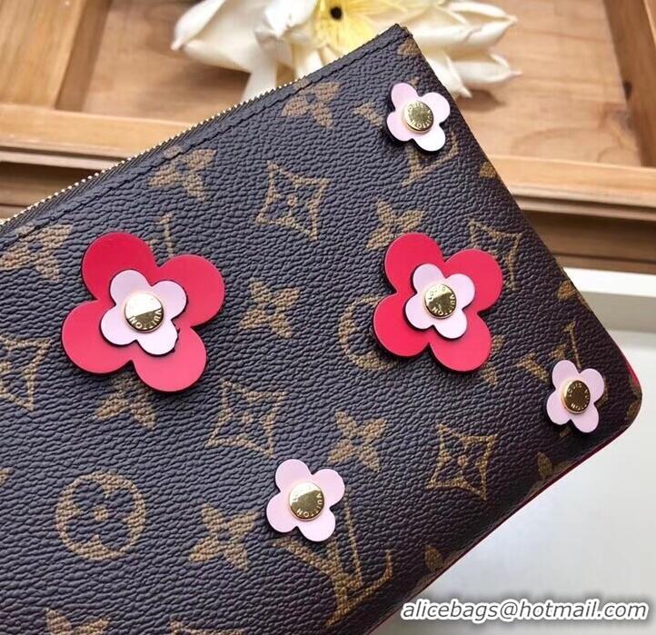 Unique Style Louis Vuitton Monogram Canvas Blooming Flowers Pochette Double Zip Bag M63905 Red 2019