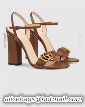 Hot Fashion Gucci Heel 10cm Double G Leather Sandals GG9916 Brown