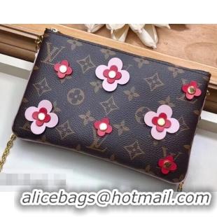 Pretty Style Louis Vuitton Monogram Canvas Blooming Flowers Pochette Double Zip Bag M63905 Pink 2019