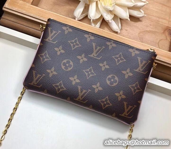 Pretty Style Louis Vuitton Monogram Canvas Blooming Flowers Pochette Double Zip Bag M63905 Pink 2019