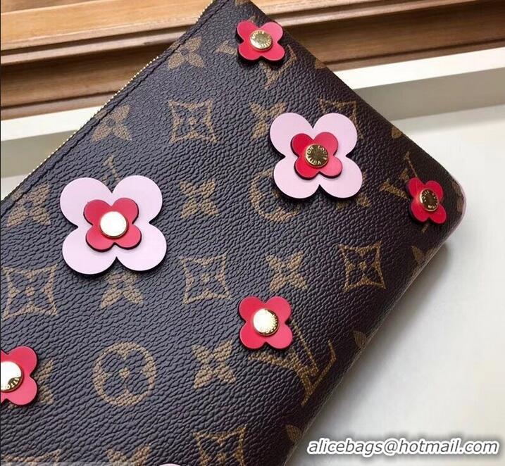 Pretty Style Louis Vuitton Monogram Canvas Blooming Flowers Pochette Double Zip Bag M63905 Pink 2019