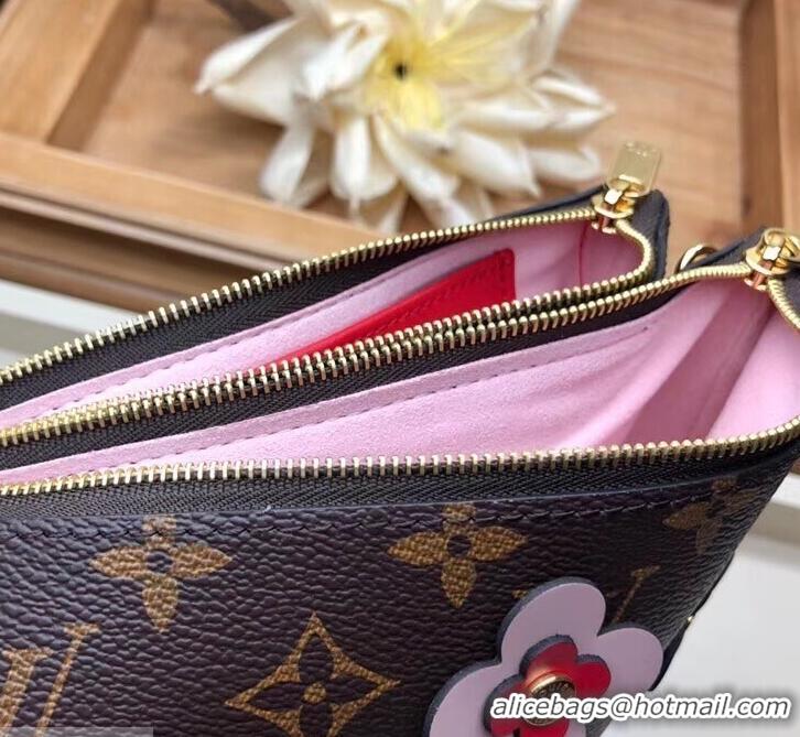 Pretty Style Louis Vuitton Monogram Canvas Blooming Flowers Pochette Double Zip Bag M63905 Pink 2019