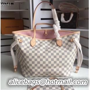 Top Design Louis Vuittom damier azur Canvas Neverfull MM Bag Rose Ballerine N41605 