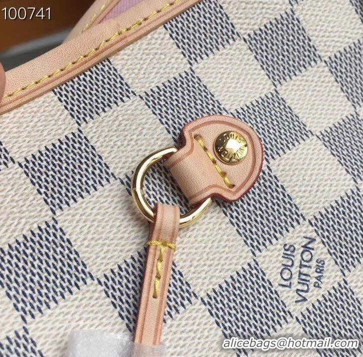 Top Design Louis Vuittom damier azur Canvas Neverfull MM Bag Rose Ballerine N41605 