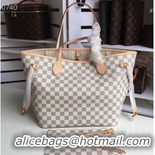 Good Looking Louis Vuittom damier azur Canvas Neverfull MM Bag beige N41361