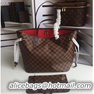 Good Quality Louis Vuittom damier ebene Canvas Neverfull MM Bag cherry N41358 