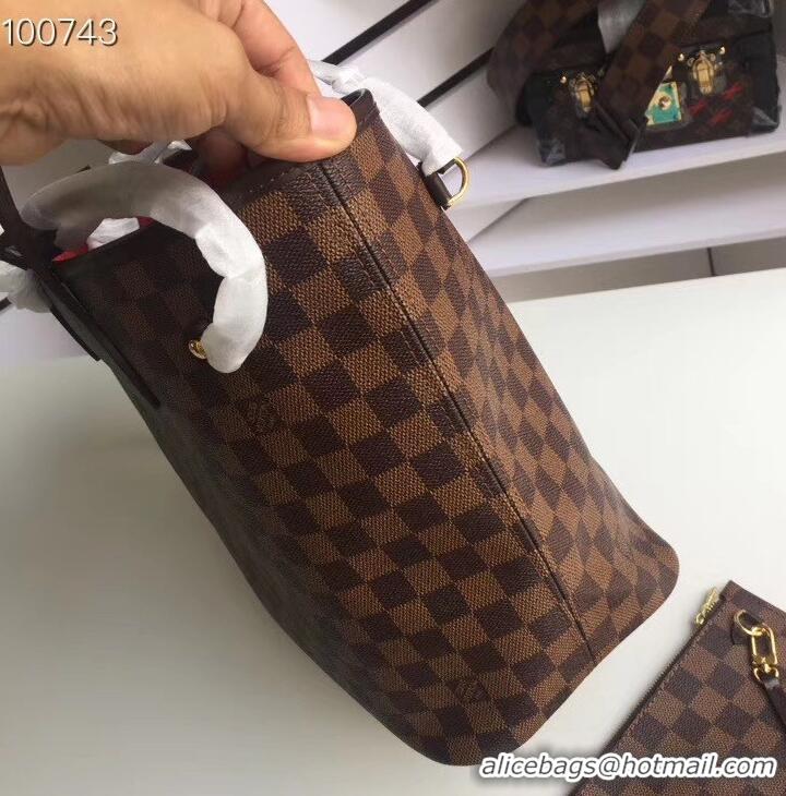 Good Quality Louis Vuittom damier ebene Canvas Neverfull MM Bag cherry N41358 