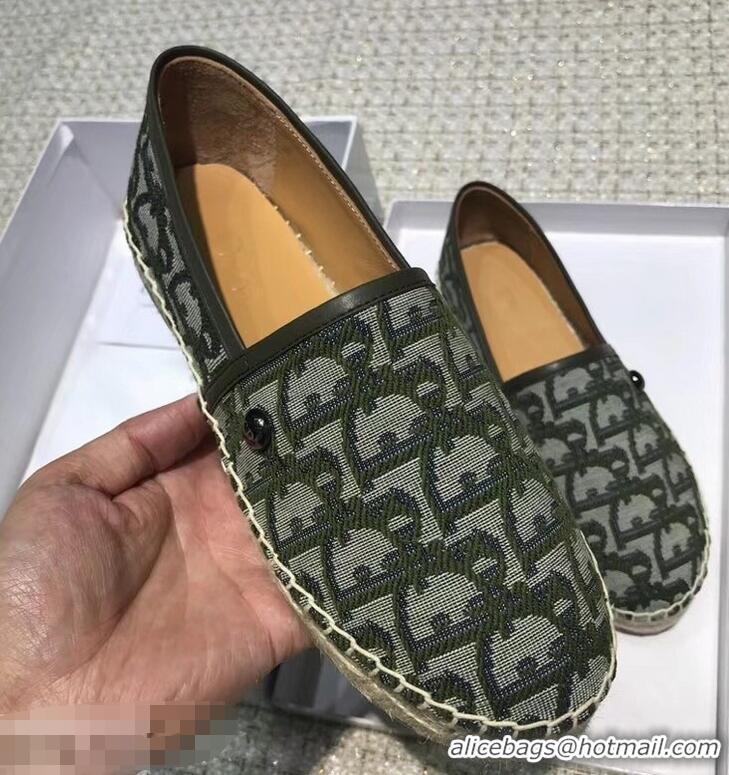 Hot Sale Dior Flat Oblique Canvas Espadrille D3149 Green